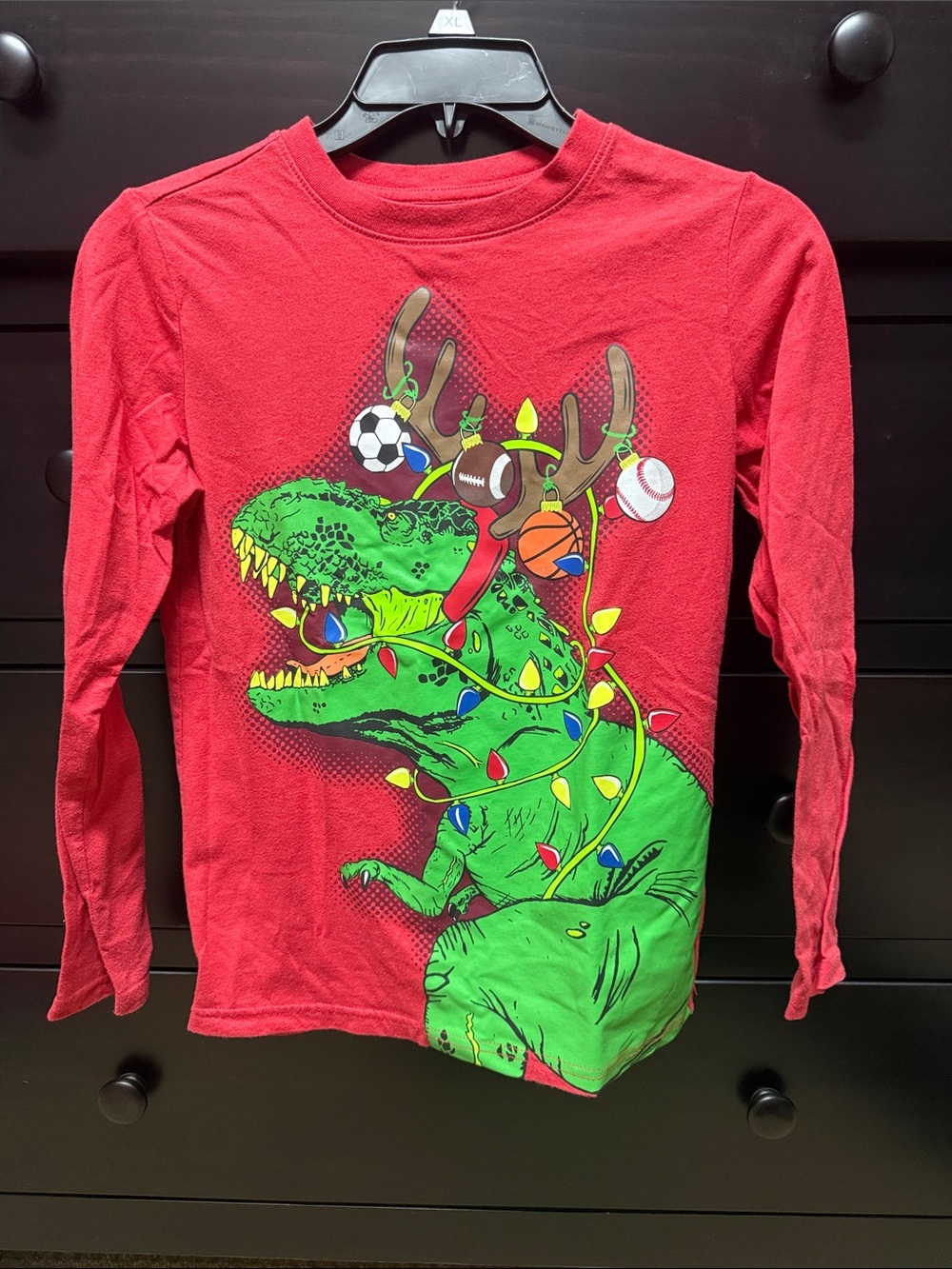 Cat & Jack Red Long-Sleeve Tee with Green Dinosaur Graphic